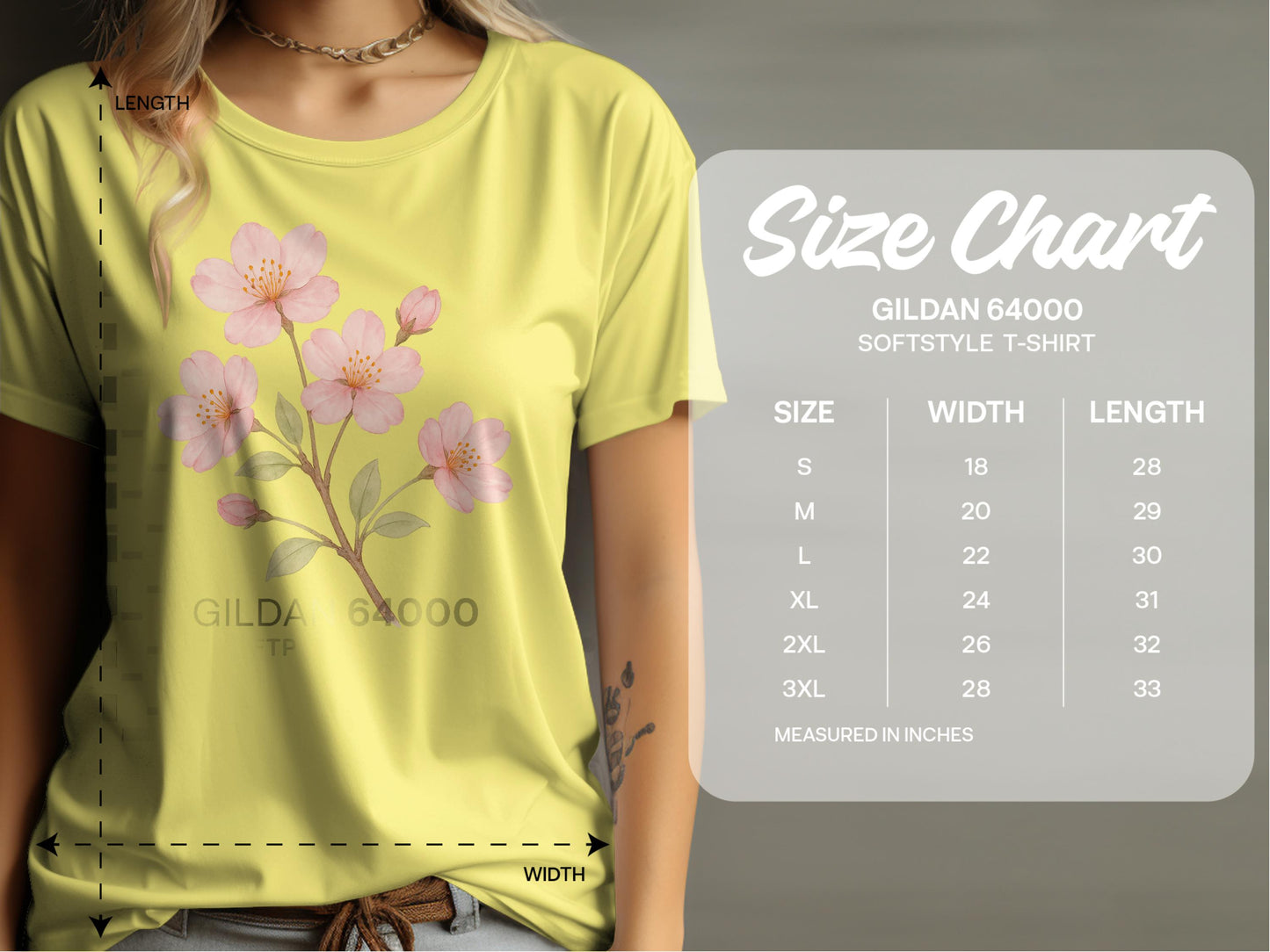 Gildan 64000 Softstyle T-Shirt Size Chart product type