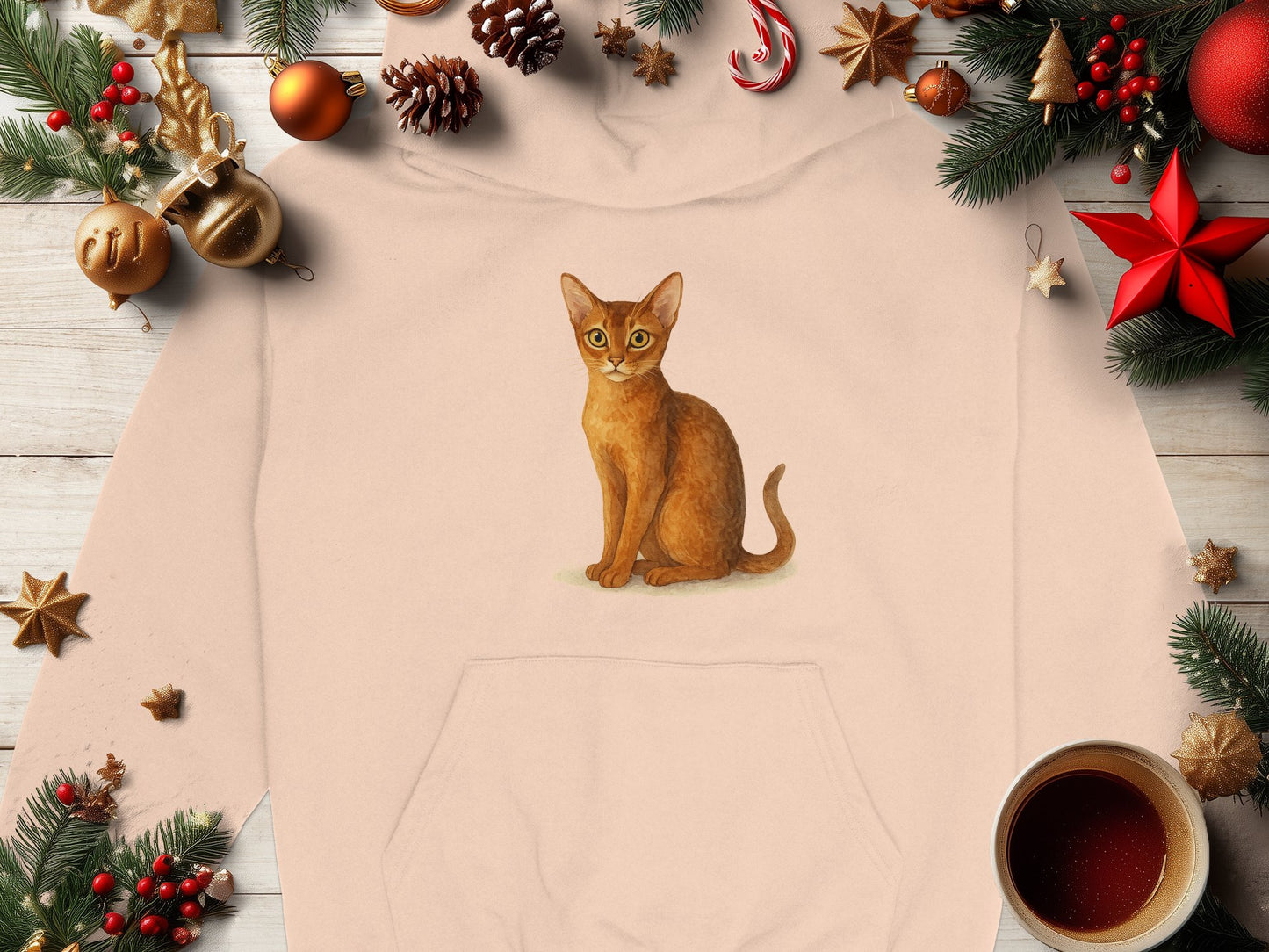 Cozy Hoodie with Festive Cat Design Perfect Holiday Product