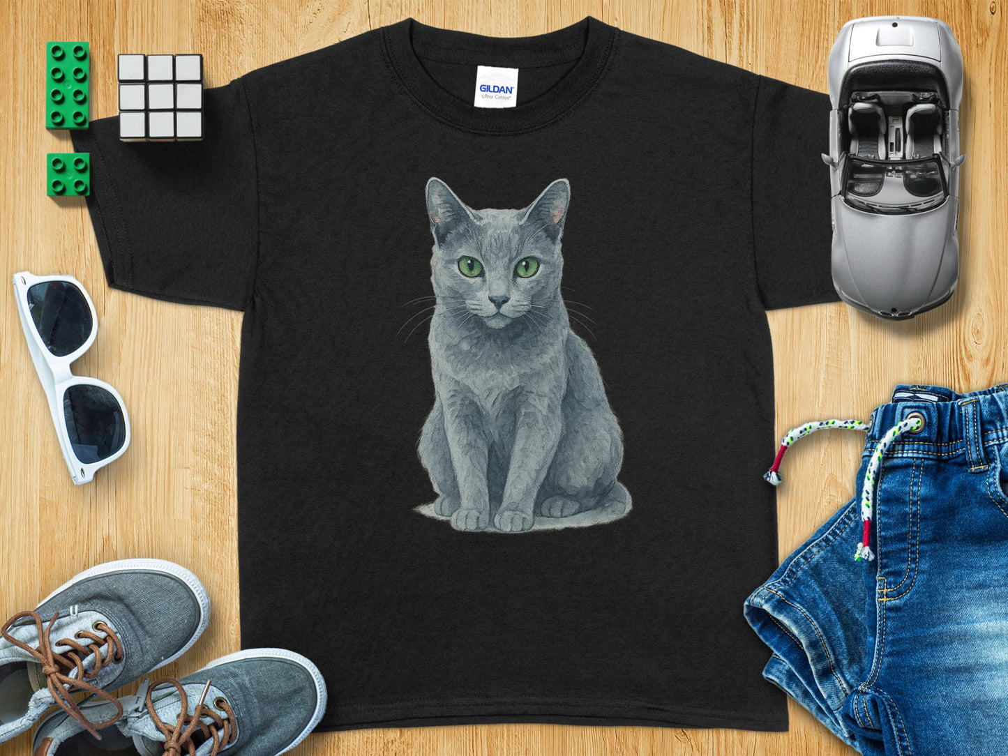 Cat Illustration Printed Black T Shirt product