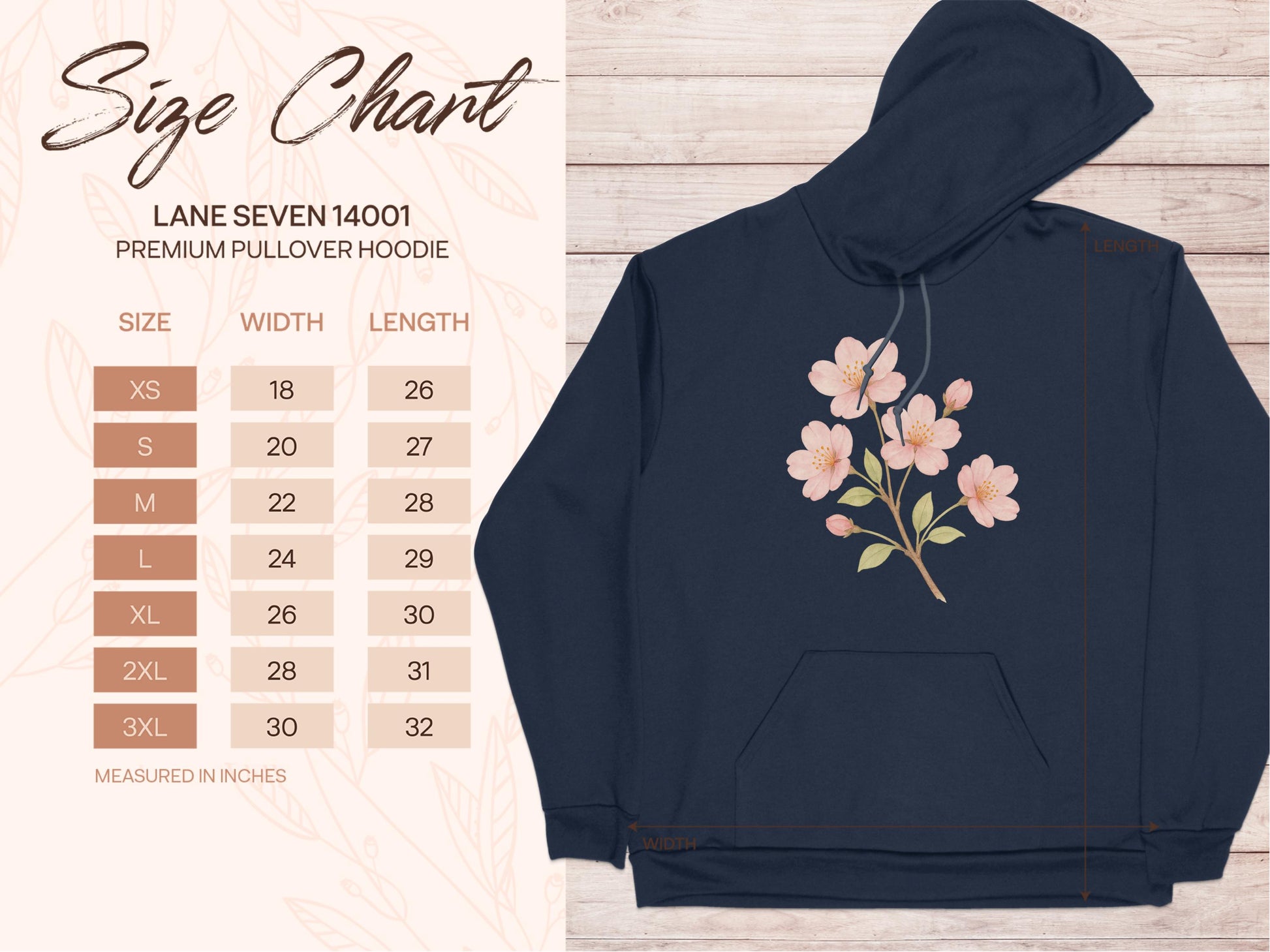 Floral Design Navy Pullover Hoodie Premium Hoodie product type