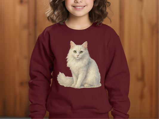 White Cat Print on Burgundy Sweatshirt product