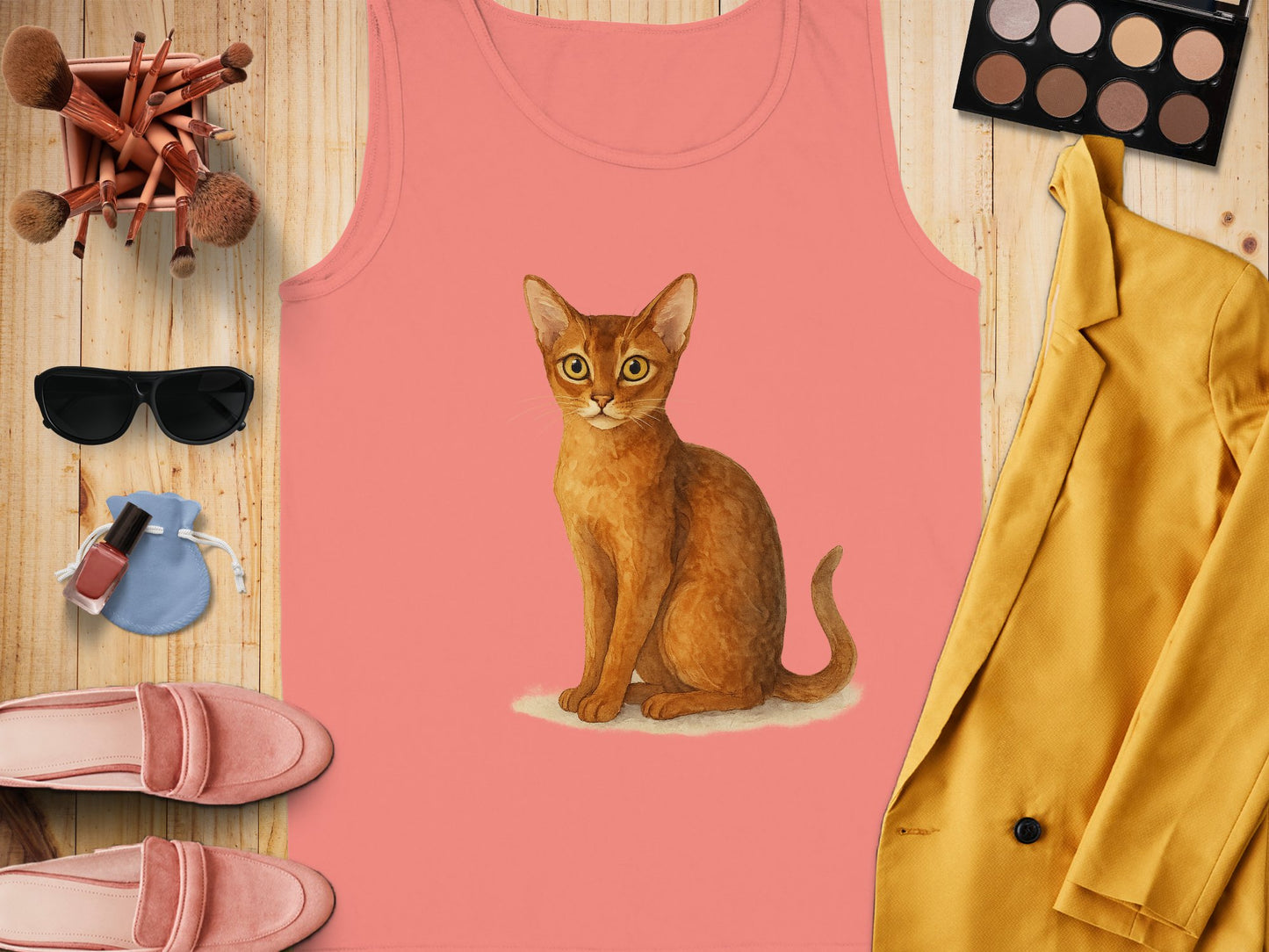 Adorable Cat Illustration on Pink Unisex Tank Top Product Type
