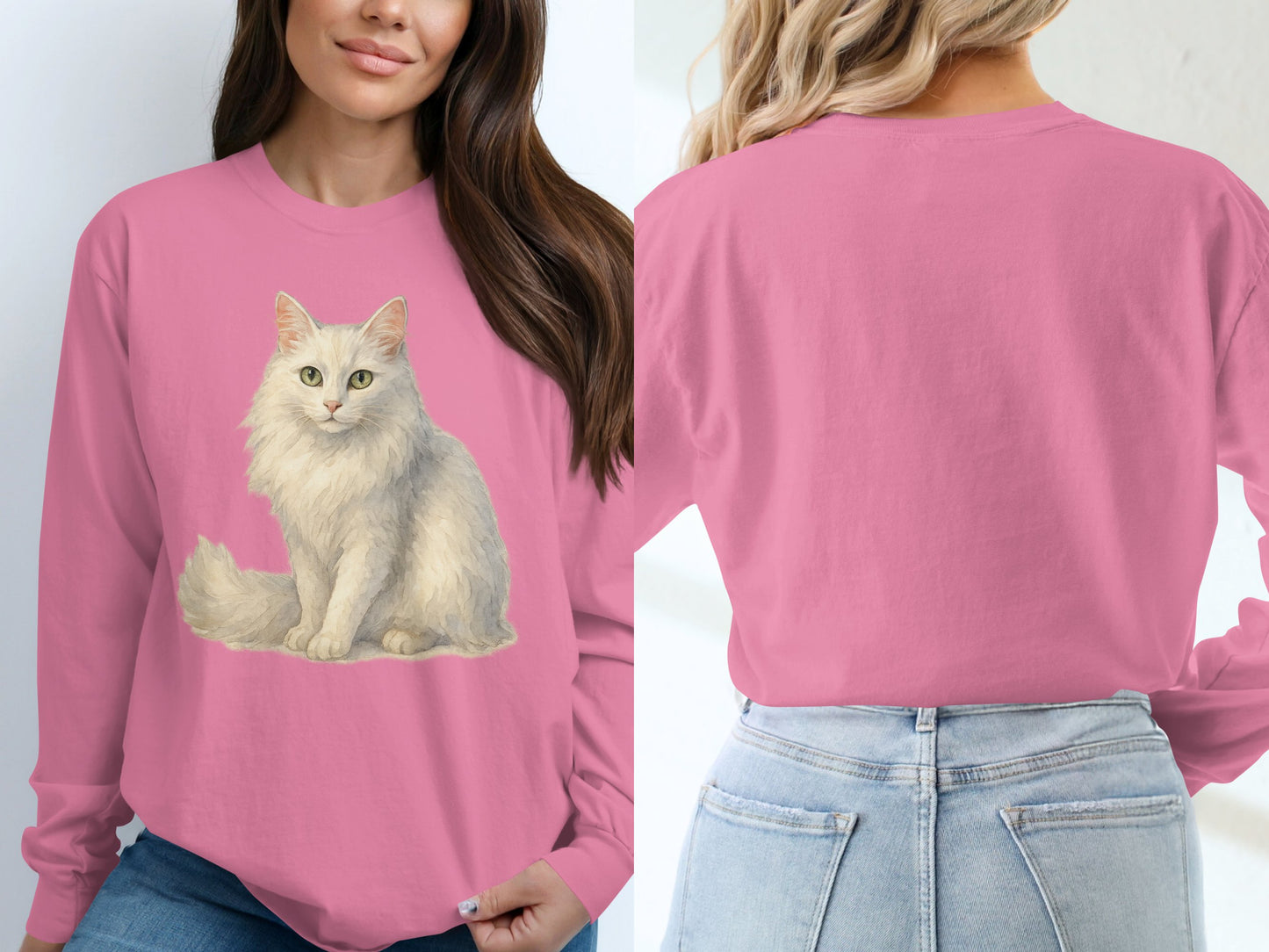 Pink Long Sleeve Top Featuring Cat Design product type