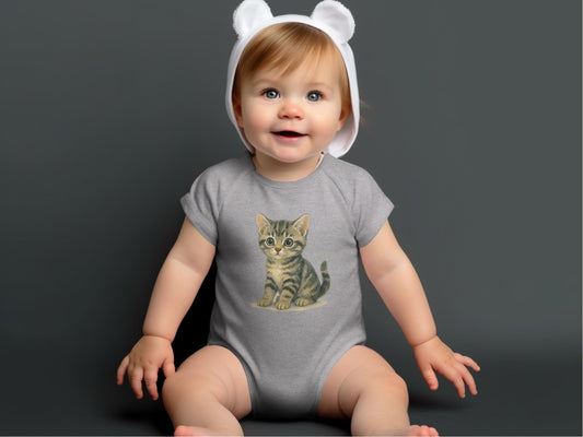 Adorable Baby Bodysuit with Cute Kitten Print product