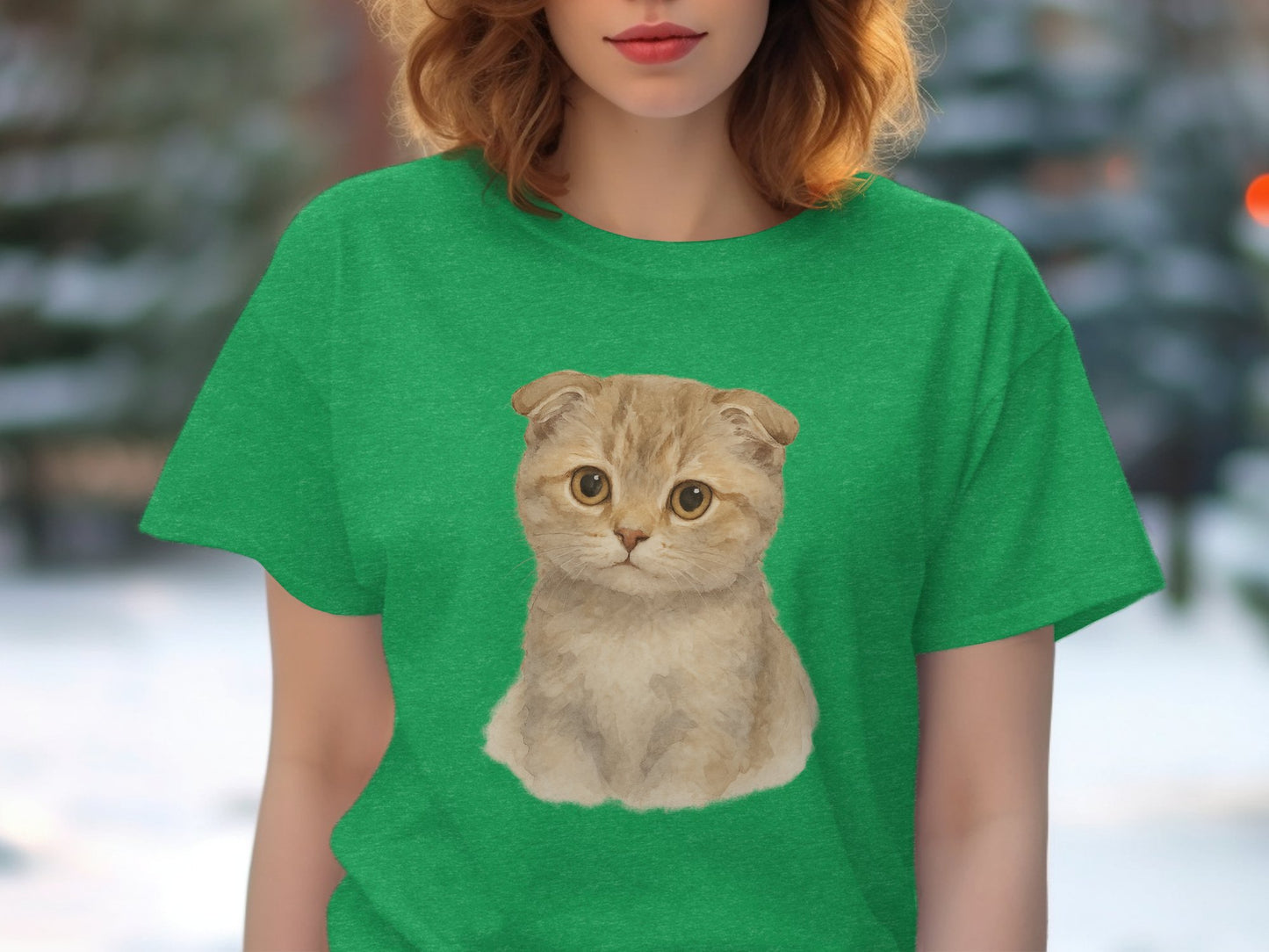 Cute Scottish Fold Cat T-Shirt, Watercolor Kitten Tee, Pet Lover Gift, Cat Mom Shirt, Animal TShirt, Unique Cat Design Shirt, Gildan64000