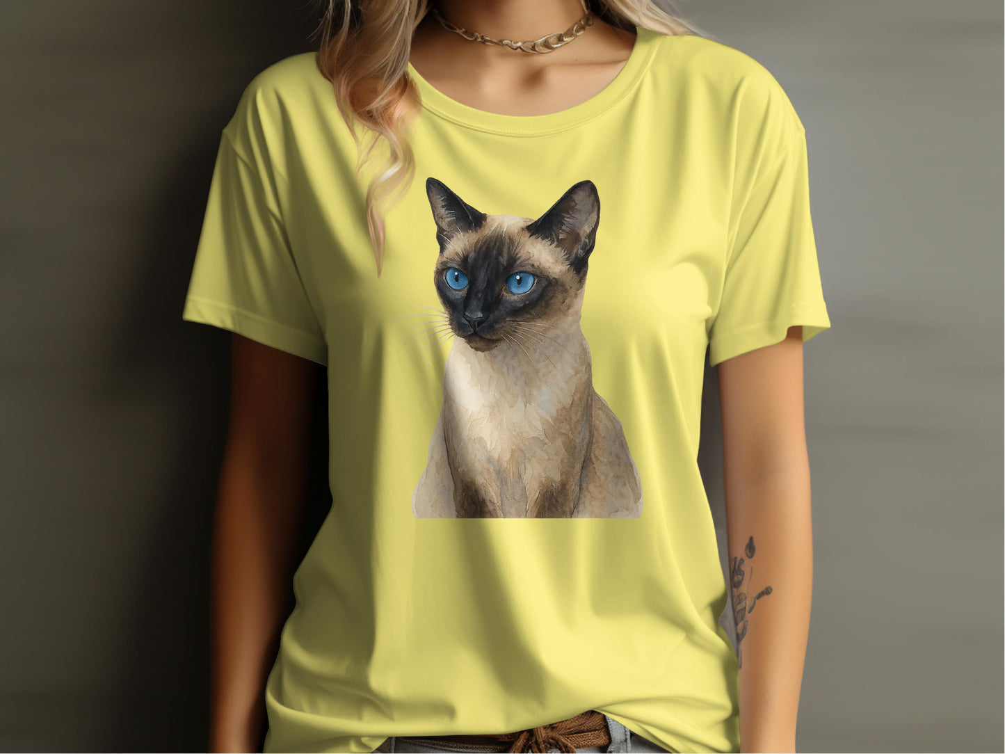 Blue-Eyed Siamese Cat Print Yellow Shirt product type