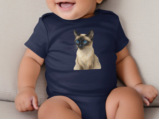 Adorable Siamese Cat Print Navy Blue Baby Onesie product type