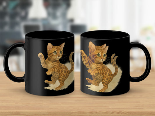 Playful Cat Design on Black Ceramic Coffee Mug product