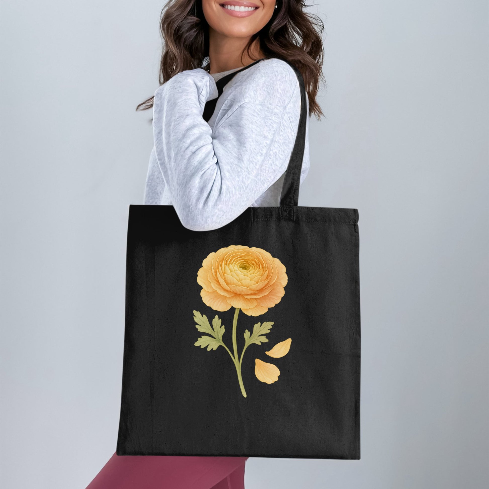 Stylish Black Tote Bag with Yellow Flower Design product type