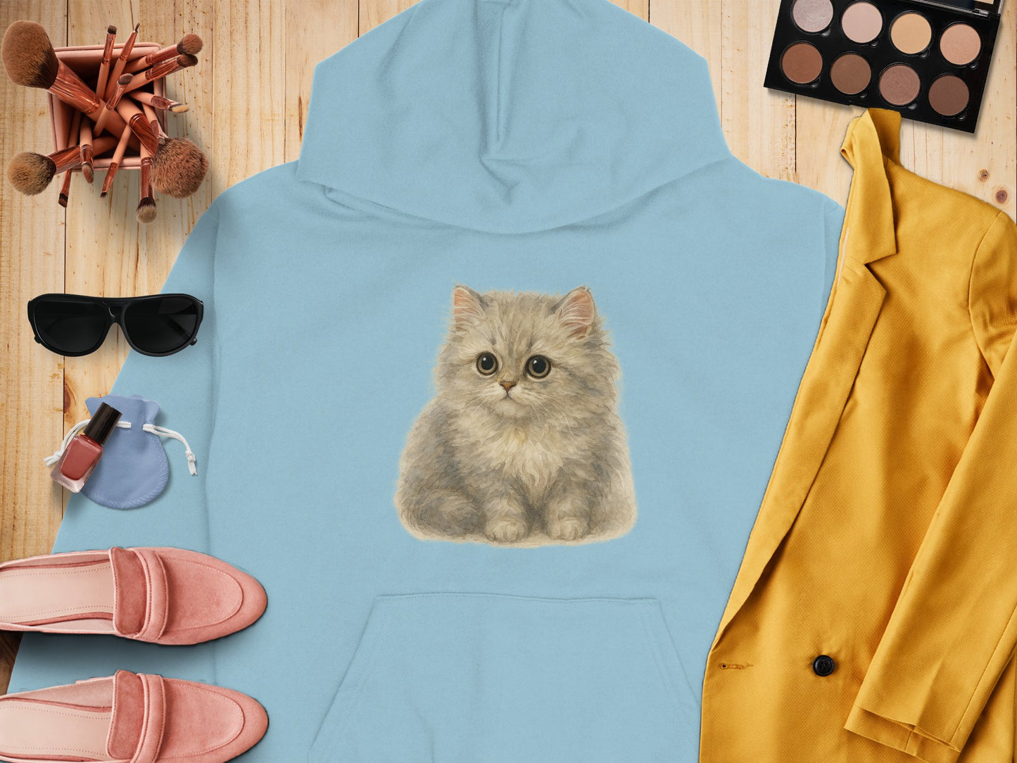 Cute Kitten Printed Blue Cozy Hoodie product