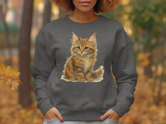 Adorable Fluffy Kitten Print on Charcoal Gray Sweatshirt product type