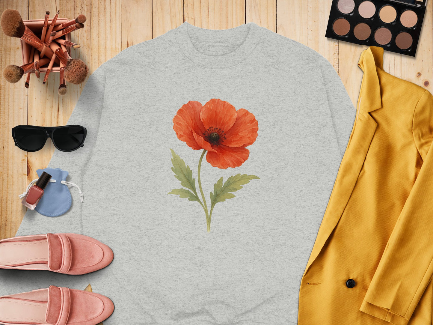 Casual Grey Sweatshirt with Poppy Flower Design product type