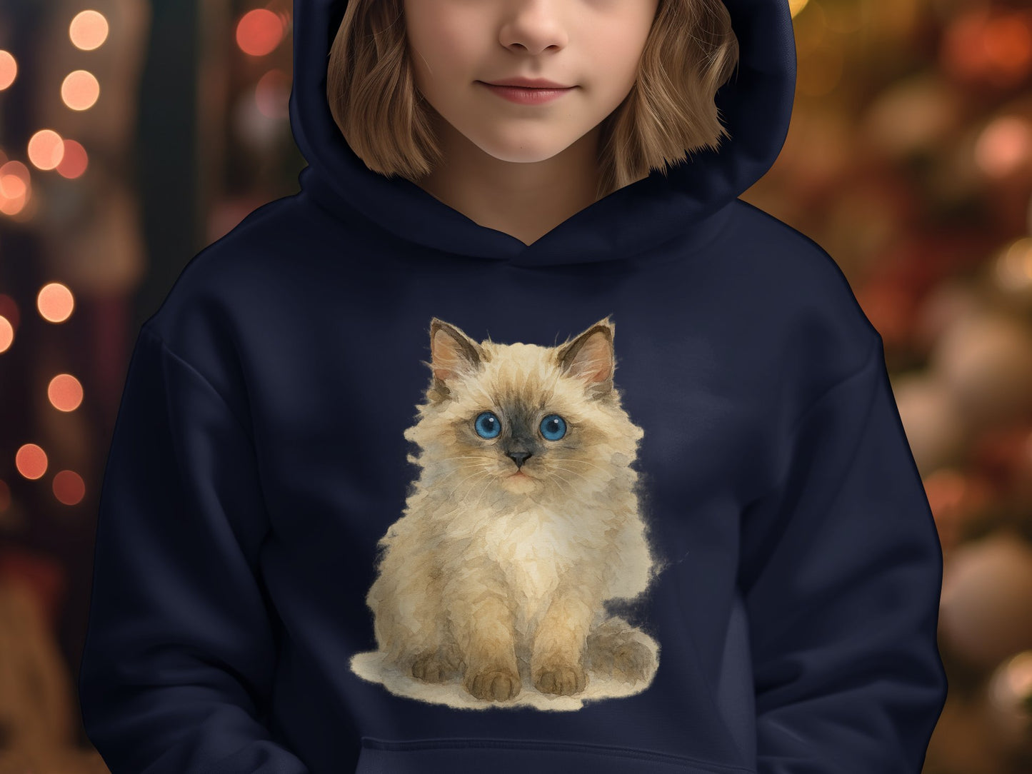 Adorable Blue-Eyed Kitten on Navy Hoodie product