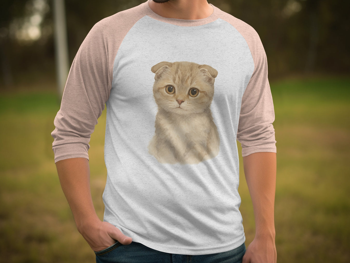 Adorable Kitten Print on Comfortable Raglan Shirt product type