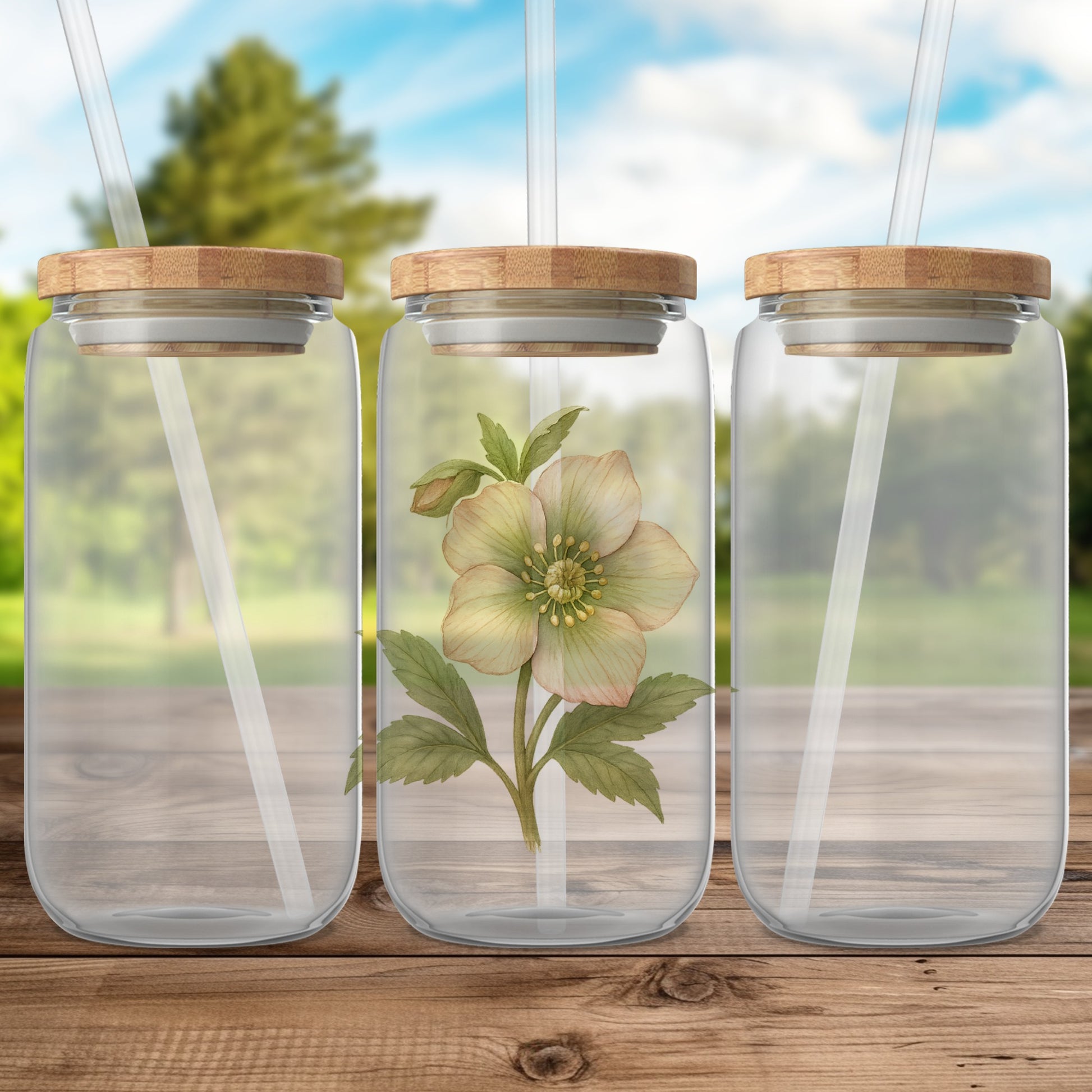 Elegant Floral Design Clear Glass Jars with Lids product type