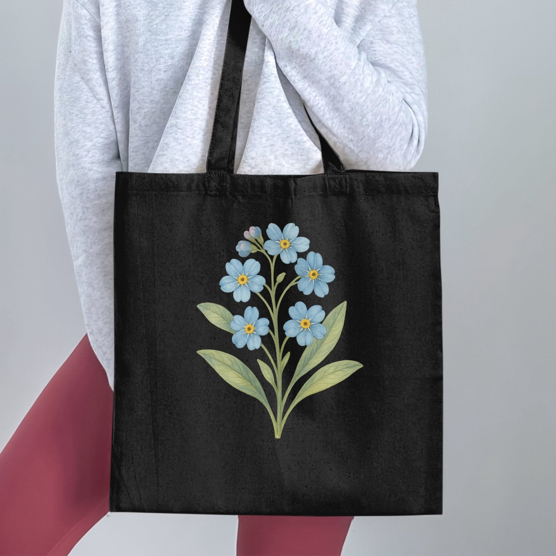 Floral Design on Black Background Tote Bag product type