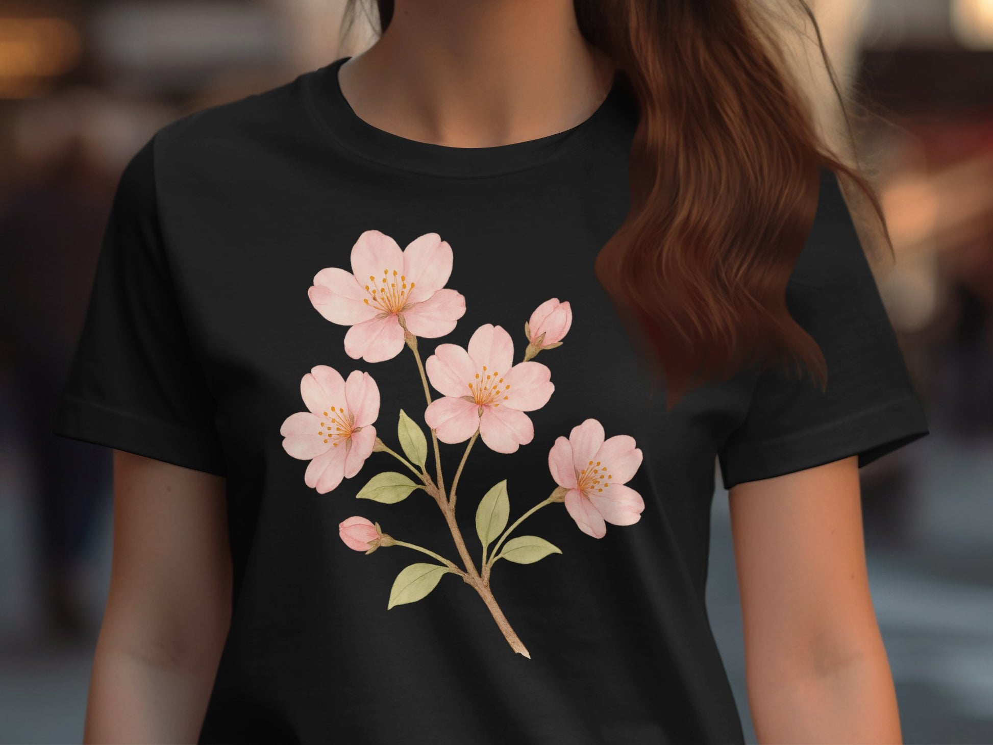 Elegant Cherry Blossom Print Graphic T-Shirt product