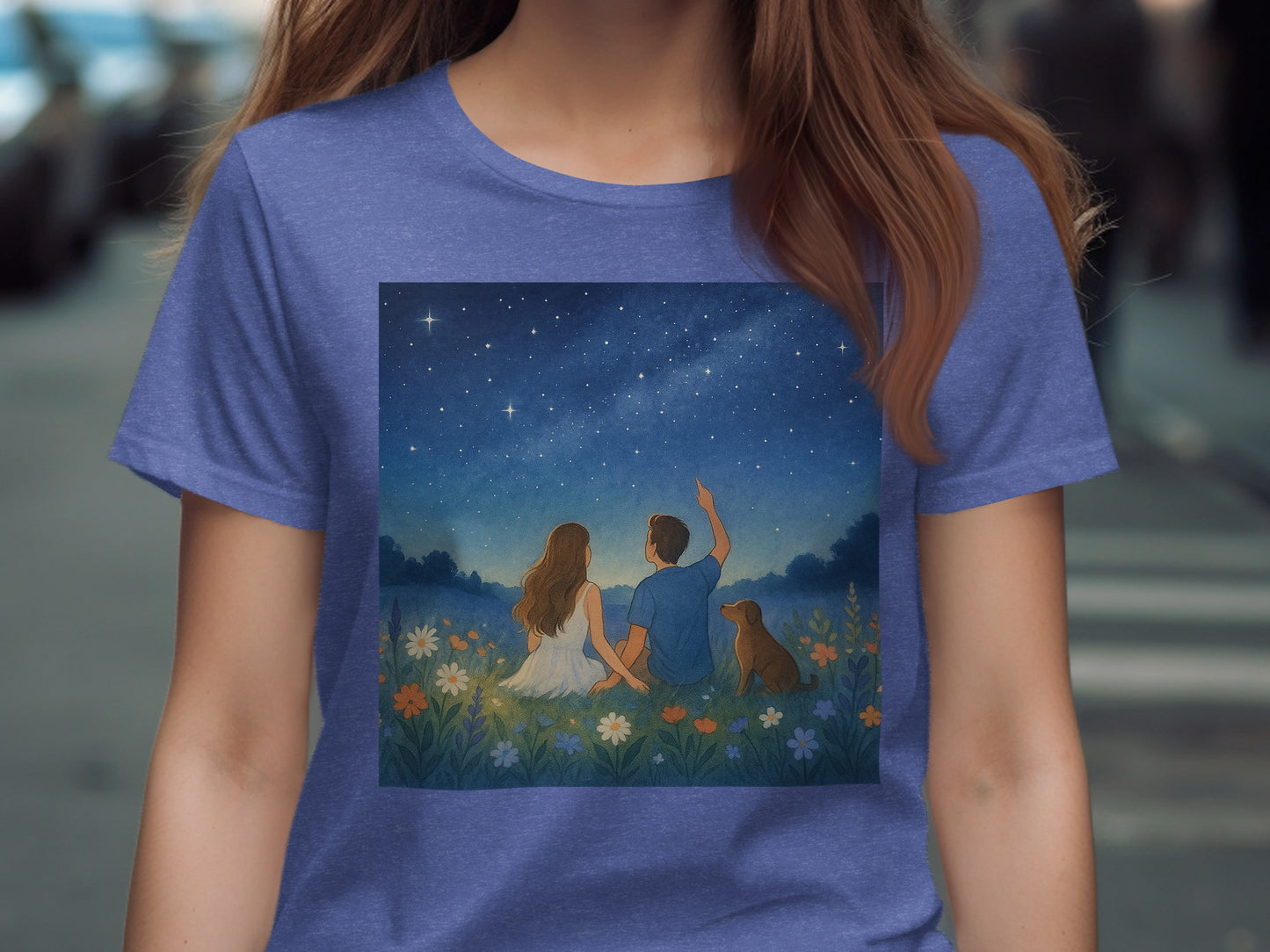 Stargazing Couple and Dog Illustration Shirt product type
