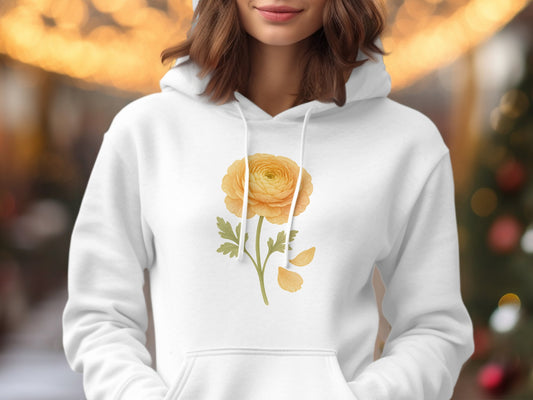 Floral Yellow Ranunculus Design White Hoodie product