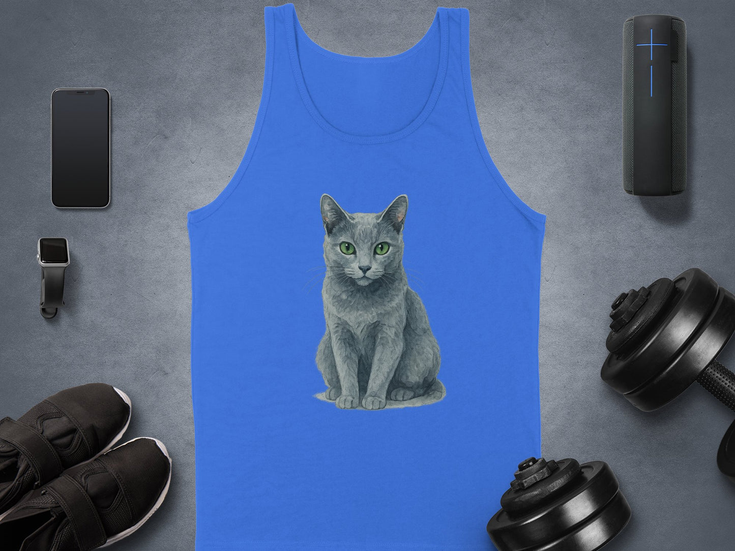 Blue Tank Top with Realistic Cat Print Product