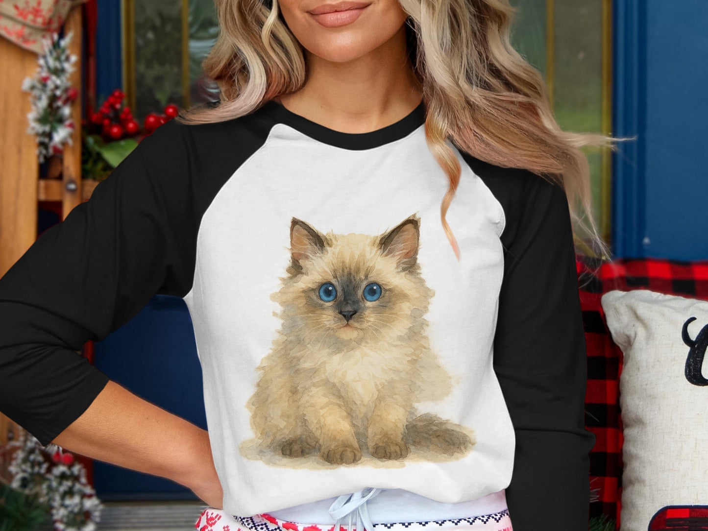 Cute Kitten Print Long Sleeve T-Shirt Casual product type