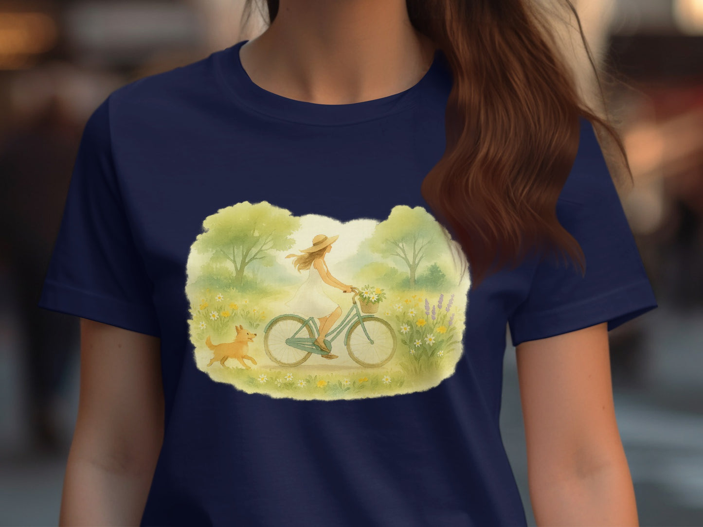 Woman Riding Bicycle with Orange Cat T-shirt product type