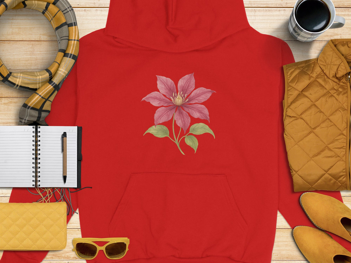 Red Hoodie with Beautiful Pink Flower Design product