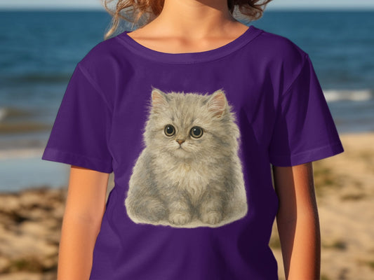 Adorable Fluffy Kitten Design on Purple Shirt product
