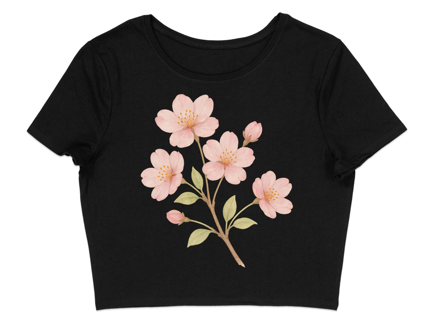 Pink Blossoms Graphic Black Crop Top product