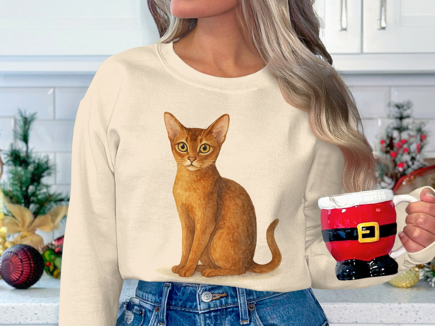 Cute Brown Cat Sketch Printed on White Sweatshirt product type