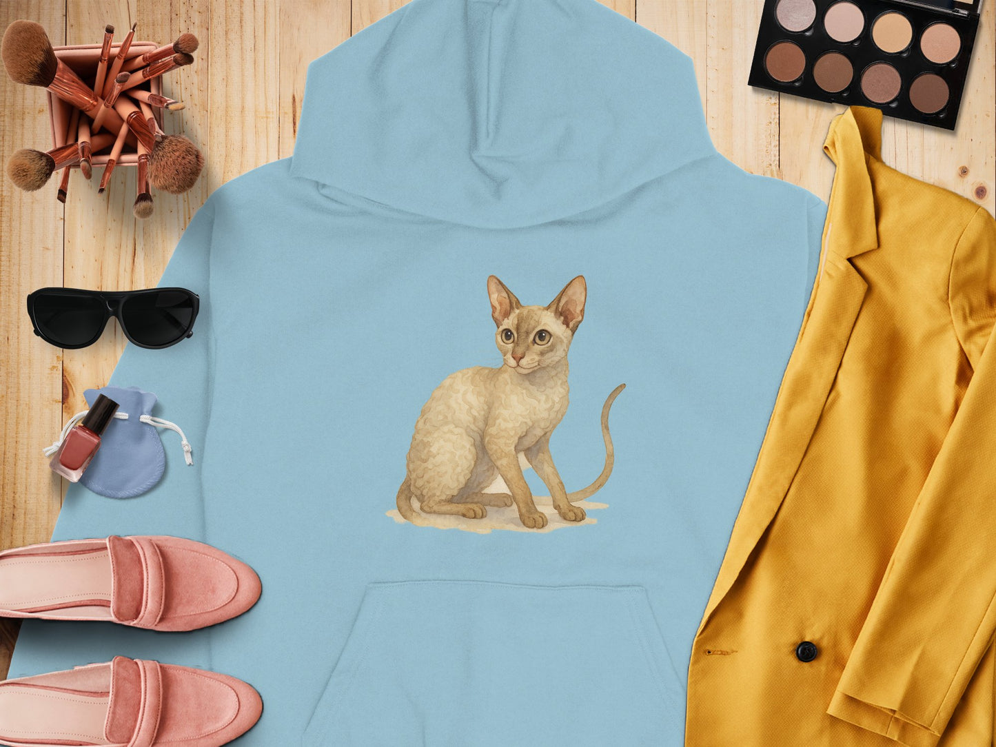 Cute Cat Print Light Blue Hoodie product