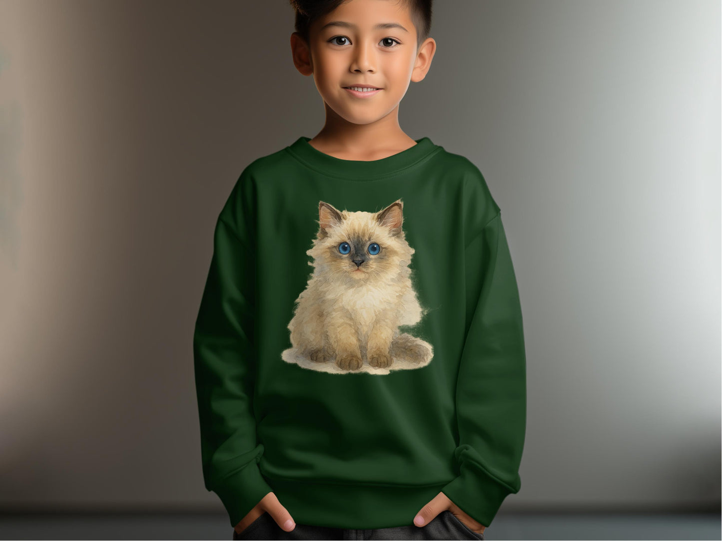 Adorable Kitten Design on Kid's Green Sweatshirt product
