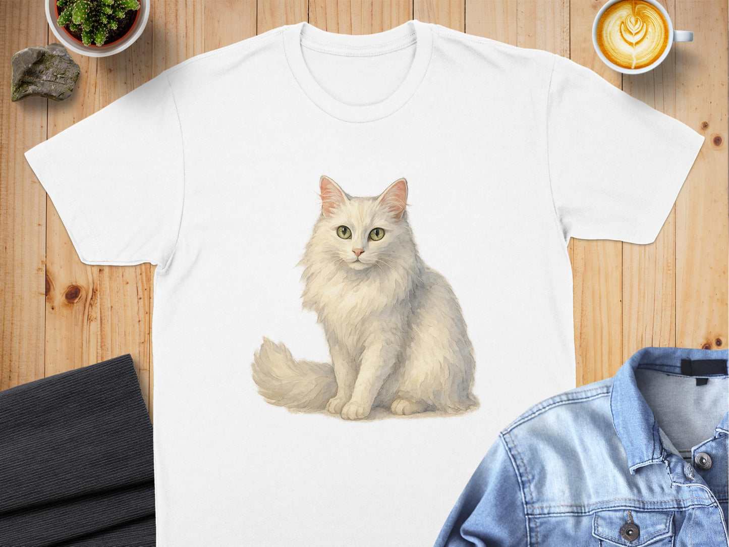 Cute Fluffy White Cat Design on Comfortable Shirt product type