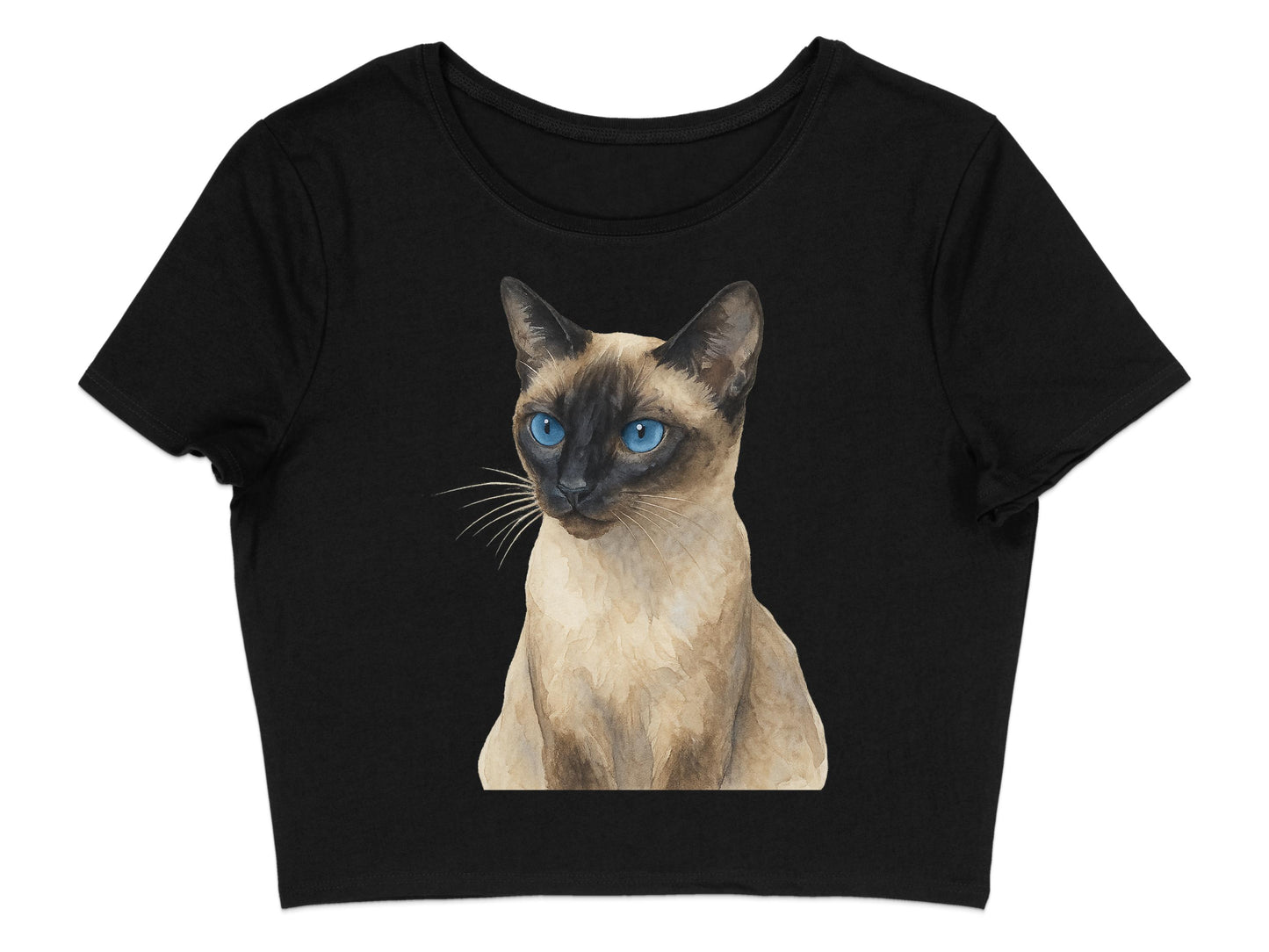 Siamese Cat Art Print on Black Cropped Shirt product