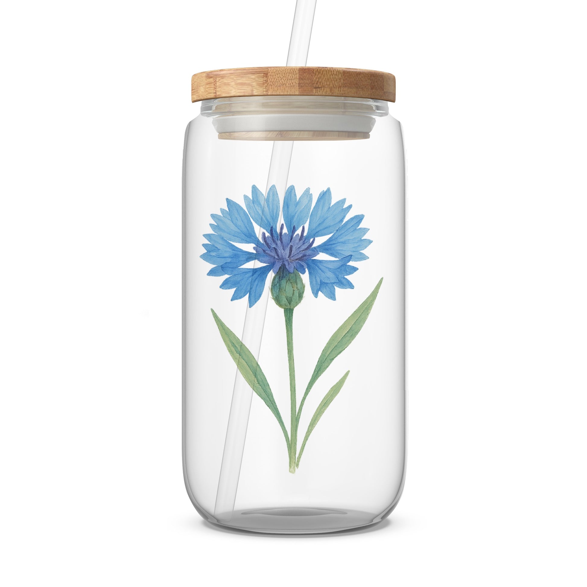 Beautiful Glass Jar with Blue Flower Design product