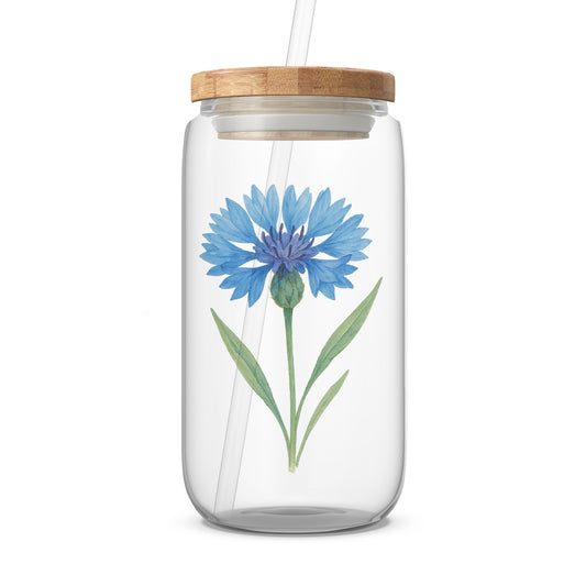 Beautiful Glass Jar with Blue Flower Design product