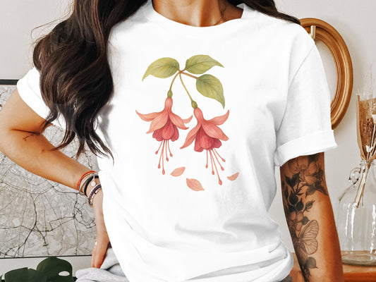 Fuchsia Floral Design White Graphic Tee product type
