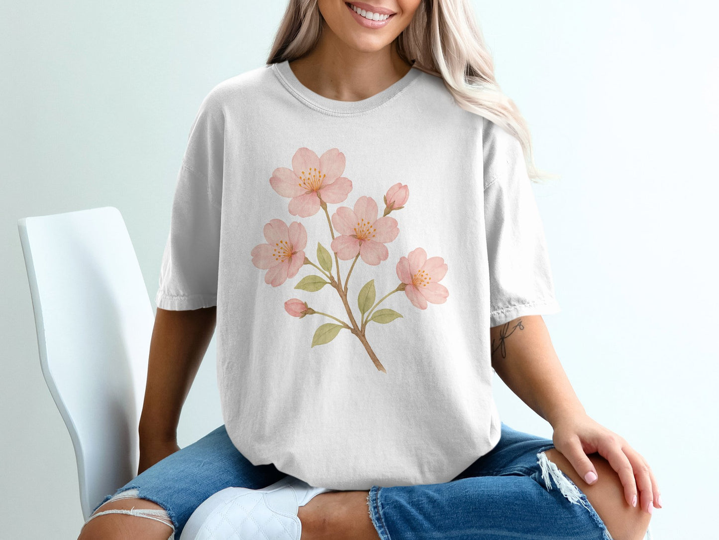 Beautiful White T-Shirt with Floral Design product type