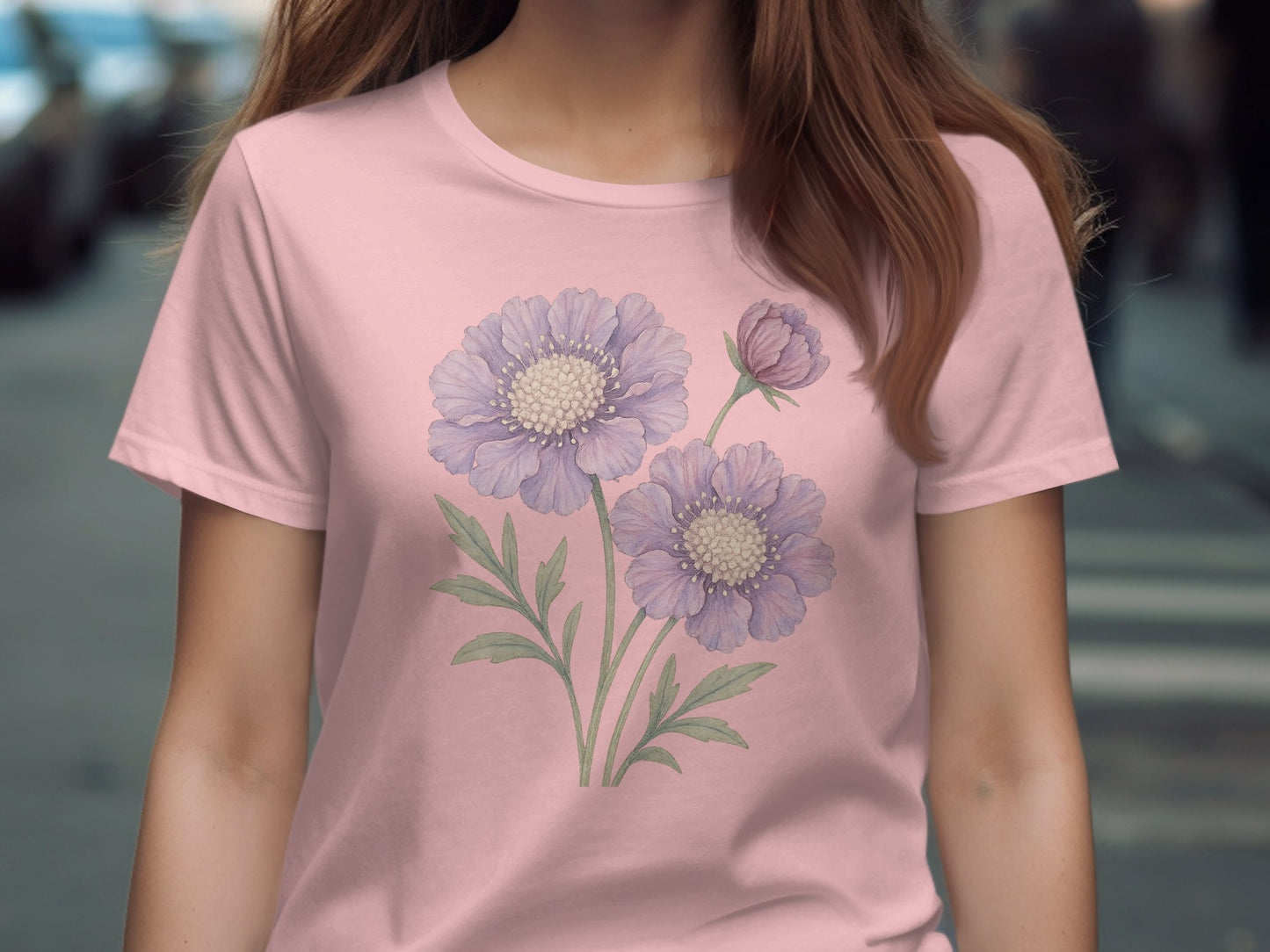 Beautiful Pink Tee with Purple Flower Design product type