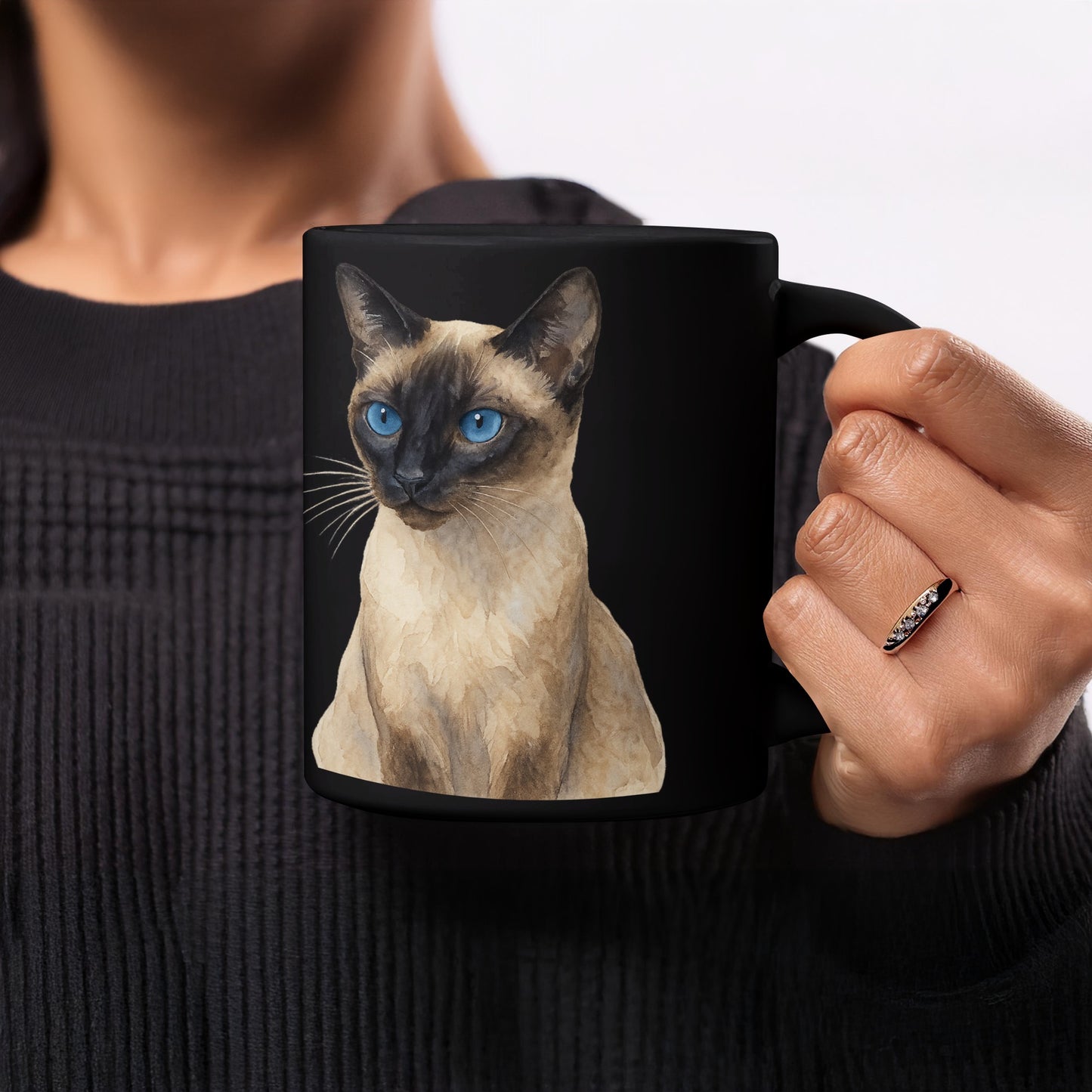Siamese Cat Image on Black Coffee Mug product