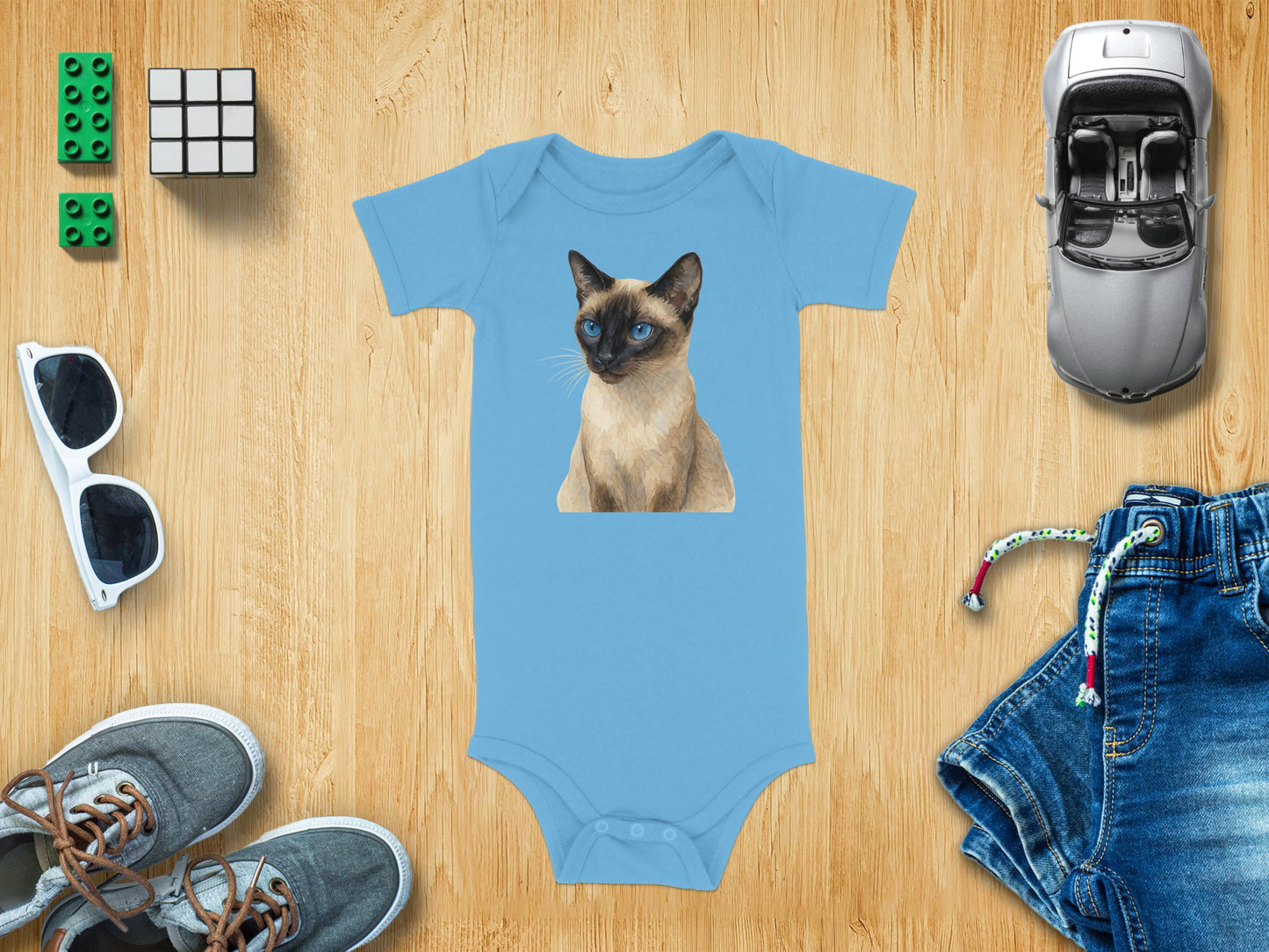 Adorable Baby Blue Onesie with Cat Print product