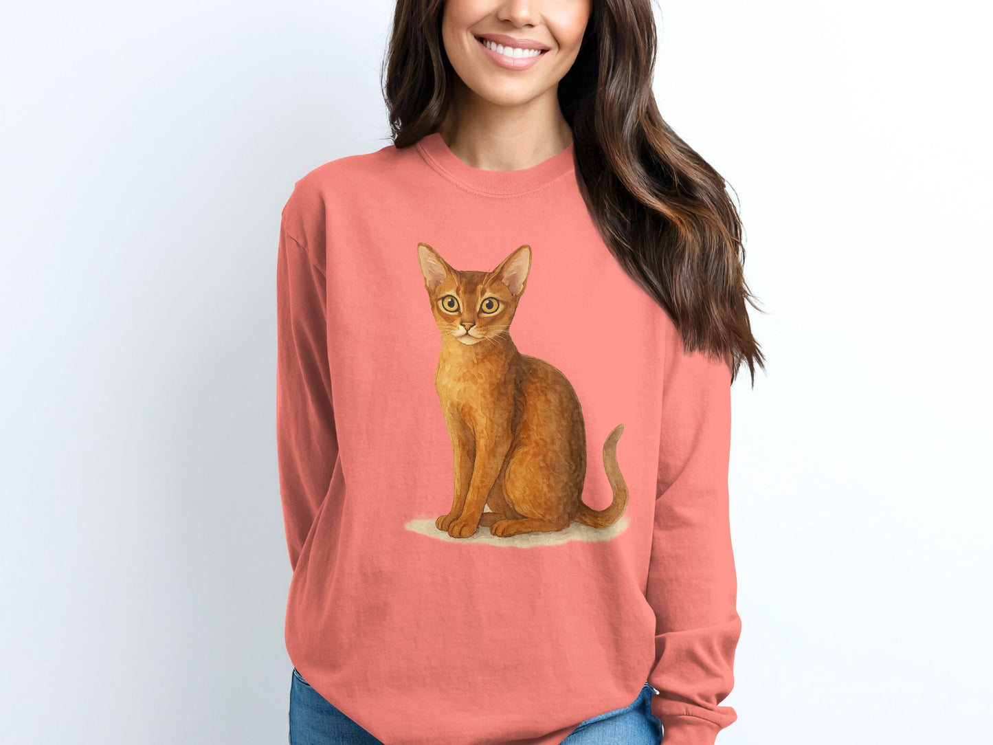 Cute Cat Illustration on Cozy Long Sleeve Shirt product