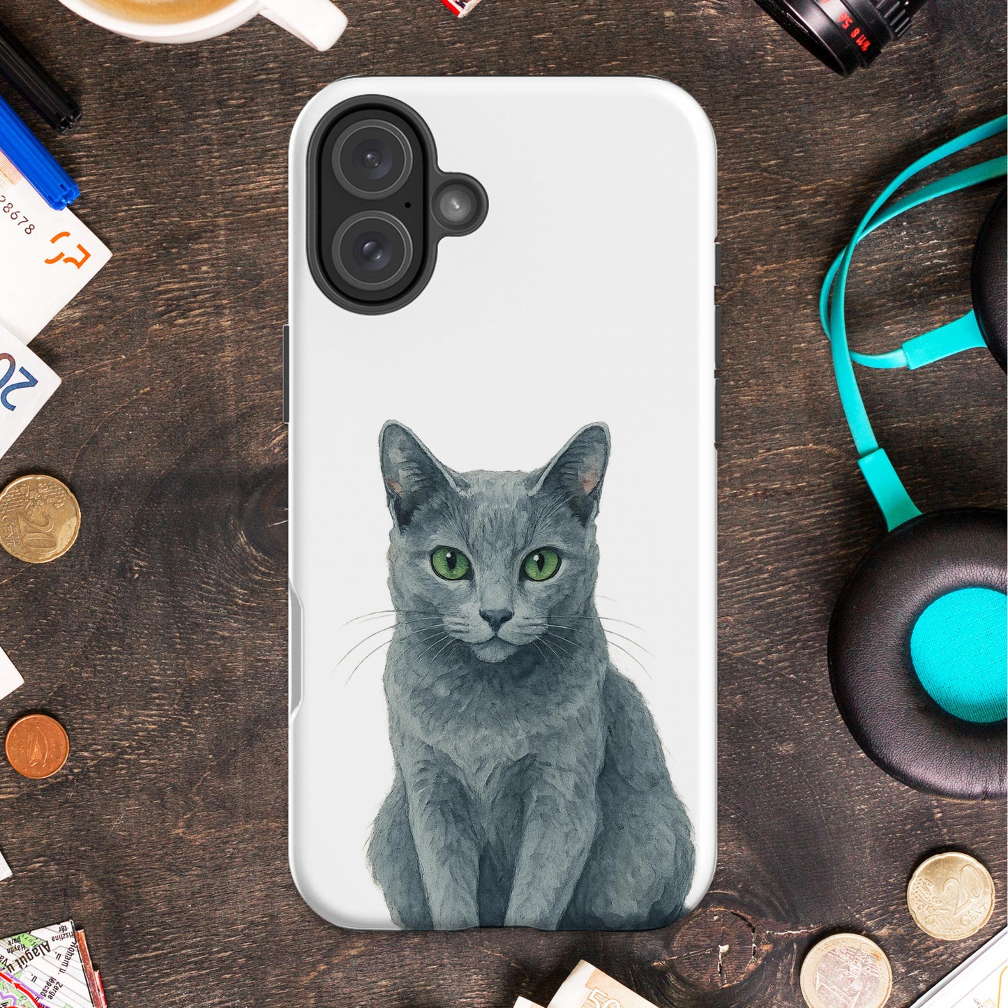 Cute Grey Cat Illustration on White Phone Case product