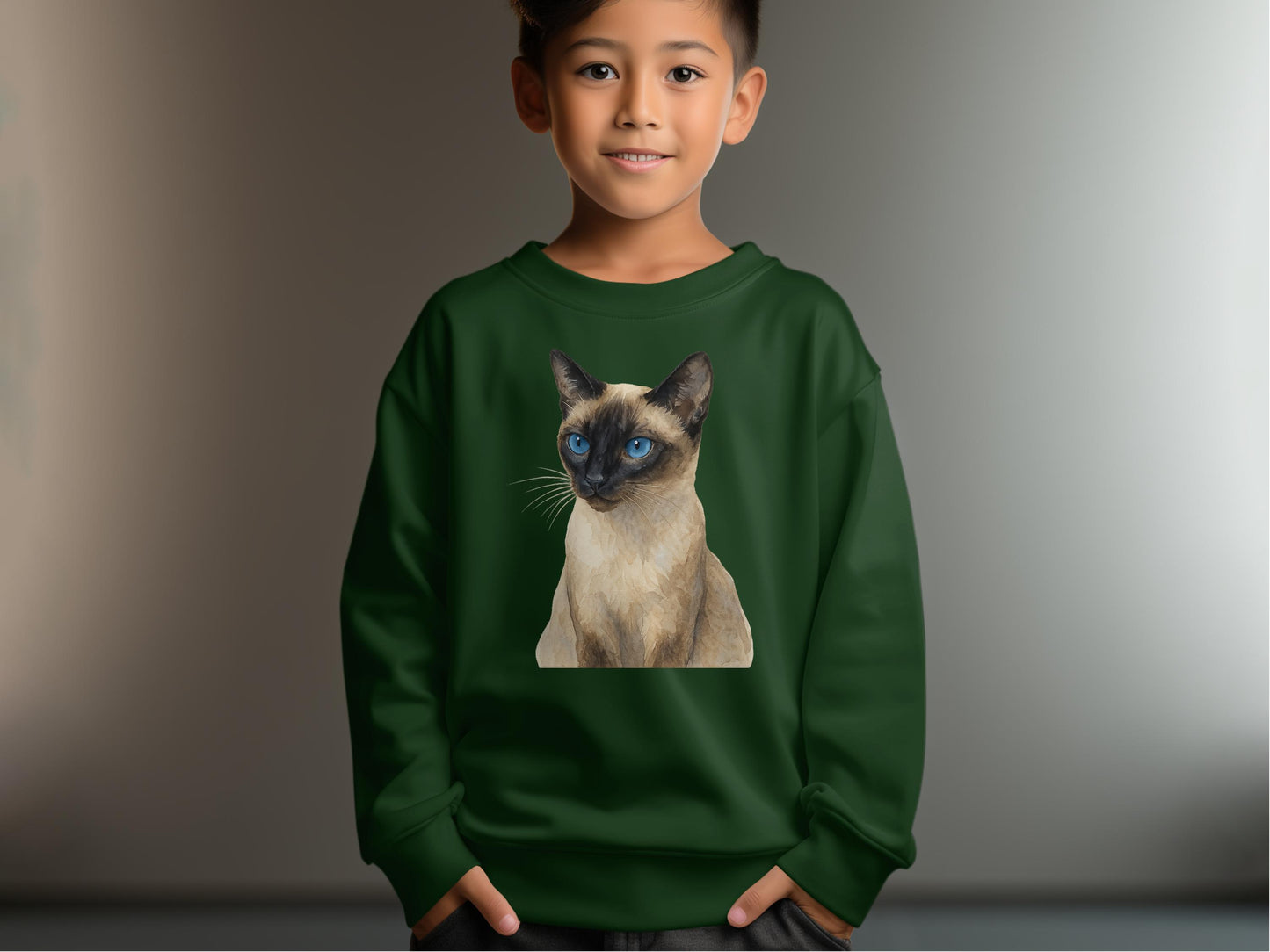 Stylish Green Sweatshirt with Realistic Cat Print product type