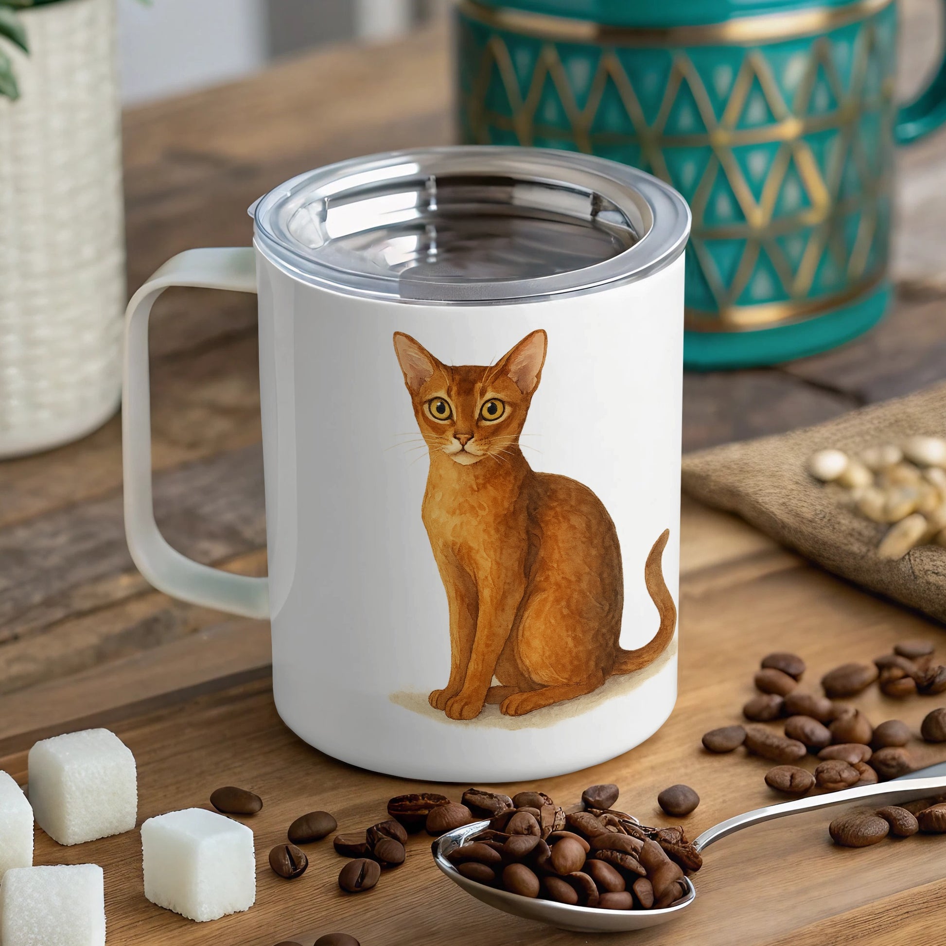 Cat with Expressive Eyes White Tumbler Mug product