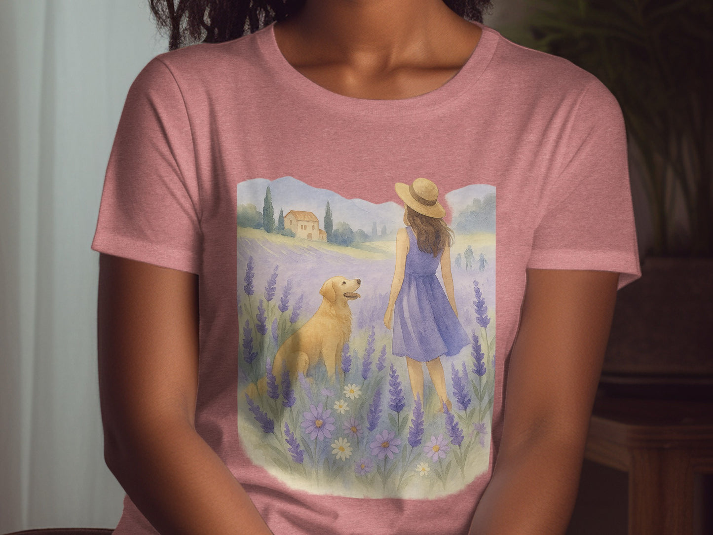 Woman with Dog in Lavender Field T-Shirt product