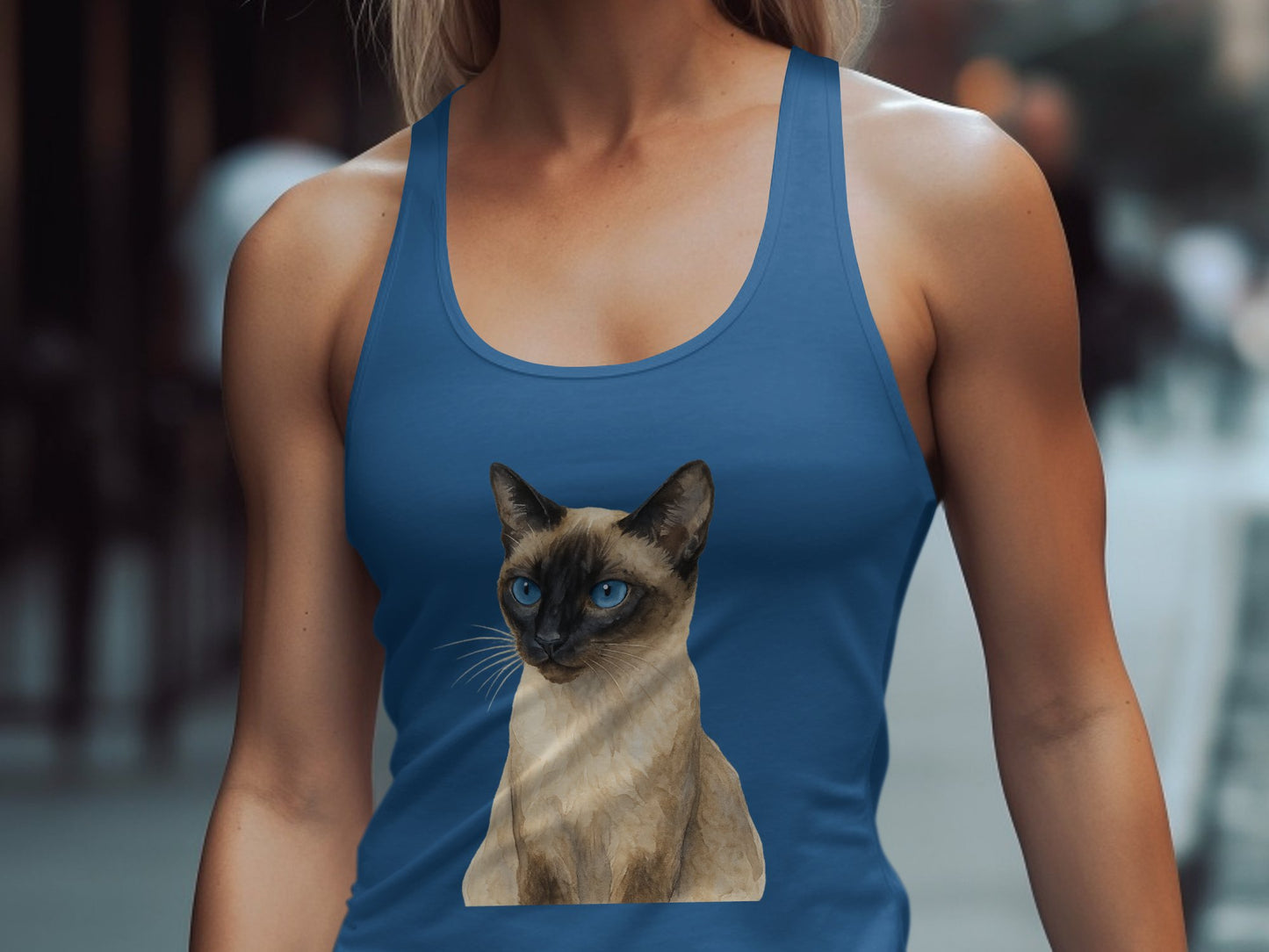 Blue Tank Top with Siamese Cat Print product