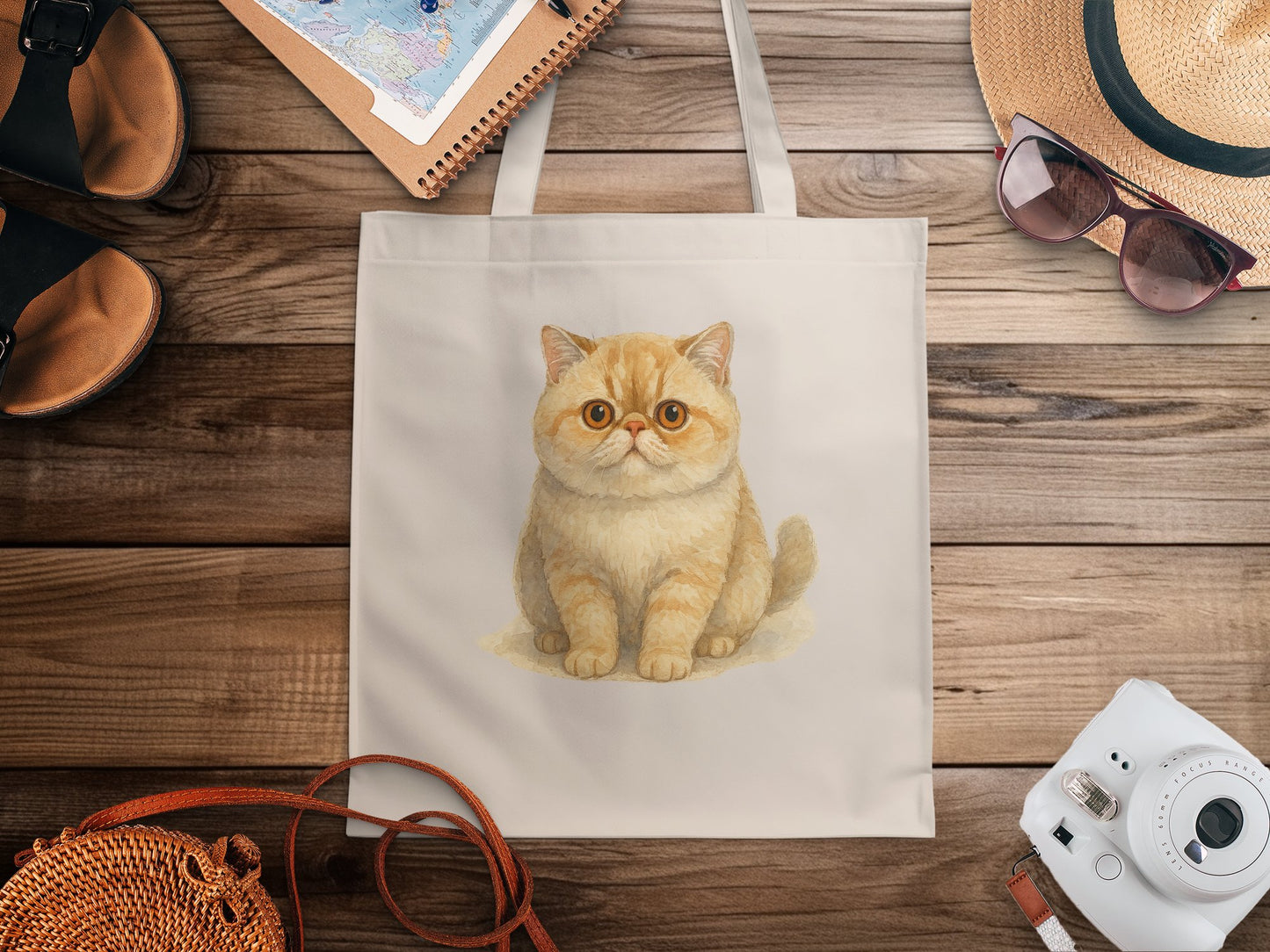 Beige Tote Bag with Cat Illustration design product type