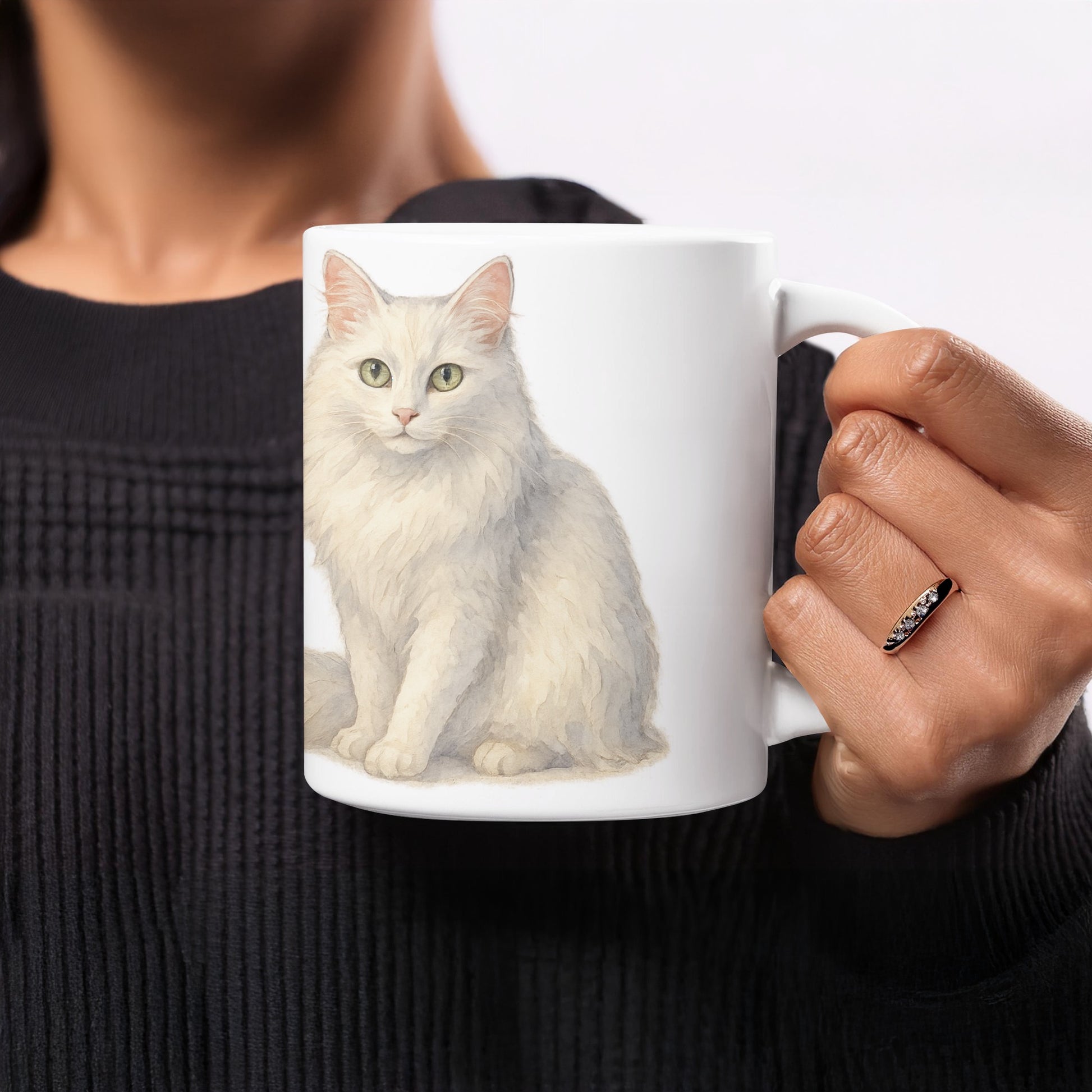 Cute Fluffy Cat Printed Design on Ceramic Mug product