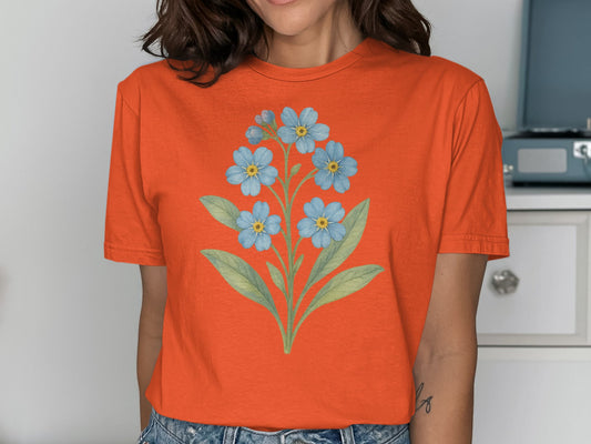 Orange T-shirt with Blue Floral Design T-shirt product type